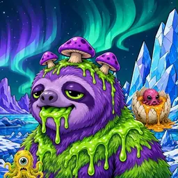 Oozlings #2213, Slime Sloth · Aurora Ice