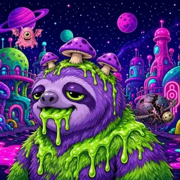 Oozlings #2220, Slime Sloth · Neon City
