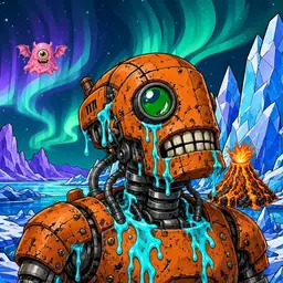 Oozlings #2221, Rusty Robot · Aurora Ice