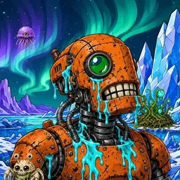 Oozlings #2232, Rusty Robot · Aurora Ice