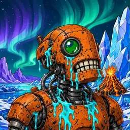 Oozlings #225, Rusty Robot · Aurora Ice