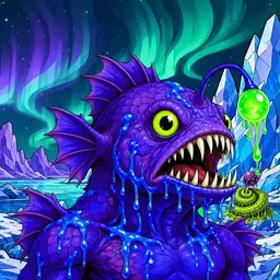 Oozlings #2258, Mutated Anglerfish · Aurora Ice
