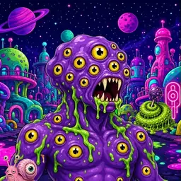 Oozlings #2286, Eyeball Cluster · Neon City