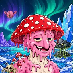 Oozlings #2322, Mushroom Head · Aurora Ice
