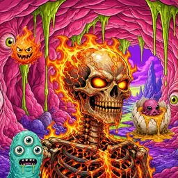 Oozlings #2374, Fire Skull · Flesh Cave