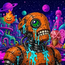 Oozlings #241, Rusty Robot · Neon City