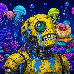 Oozlings #2436, Mutated Rusty Robot · Glow Reef