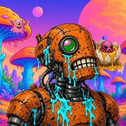 Oozlings #2445, Rusty Robot · Mushroom Desert