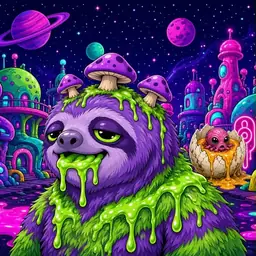 Oozlings #2453, Slime Sloth · Neon City