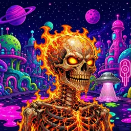 Oozlings #2457, Fire Skull · Neon City