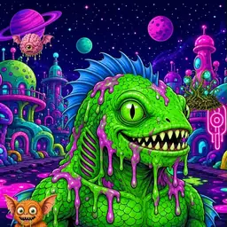 Oozlings #2482, Mutated Swamp Fish · Neon City