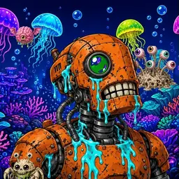 Oozlings #2487, Rusty Robot · Glow Reef