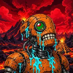 Oozlings #250, Rusty Robot · Lava Fields