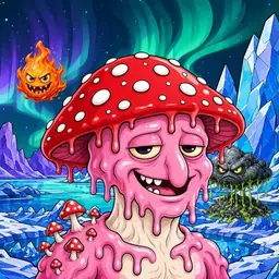 Oozlings #2501, Mushroom Head · Aurora Ice