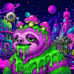 Oozlings #2502, Mutated Slime Sloth · Neon City