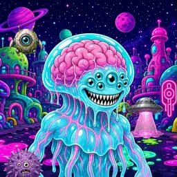 Oozlings #2516, Jellyfish Brain · Neon City