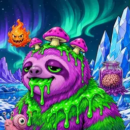 Oozlings #2520, Mutated Slime Sloth · Aurora Ice