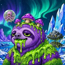 Oozlings #2535, Slime Sloth · Aurora Ice
