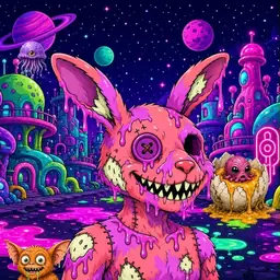 Oozlings #2541, Mutated Zombie Bunny · Neon City