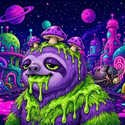 Oozlings #2569, Slime Sloth · Neon City