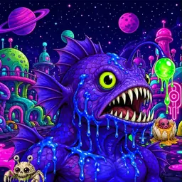 Oozlings #2623, Mutated Anglerfish · Neon City