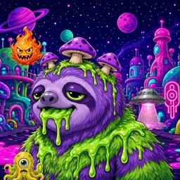 Oozlings #2647, Slime Sloth · Neon City