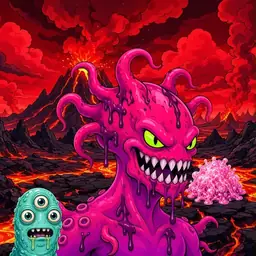 Oozlings #268, Mutated Squid · Lava Fields