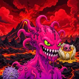 Oozlings #2807, Mutated Squid · Lava Fields