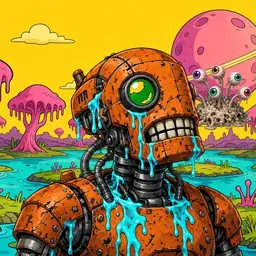 Oozlings #2808, Rusty Robot · Turquoise Swamp