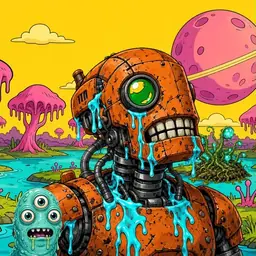 Oozlings #2828, Rusty Robot · Turquoise Swamp