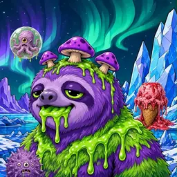 Oozlings #2858, Slime Sloth · Aurora Ice