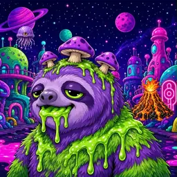 Oozlings #2919, Slime Sloth · Neon City