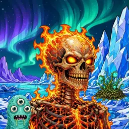 Oozlings #293, Fire Skull · Aurora Ice
