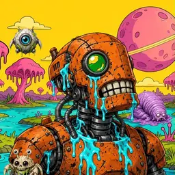 Oozlings #2933, Rusty Robot · Turquoise Swamp
