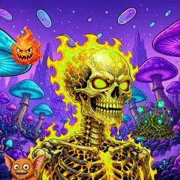 Oozlings #2994, Mutated Fire Skull · Fungus Forest