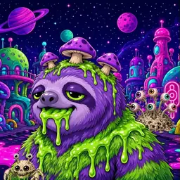Oozlings #3052, Slime Sloth · Neon City
