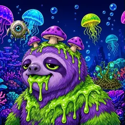 Oozlings #3057, Slime Sloth · Glow Reef