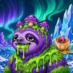 Oozlings #3058, Slime Sloth · Aurora Ice
