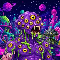 Oozlings #3059, Eyeball Cluster · Neon City
