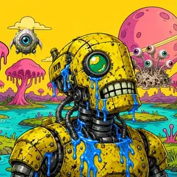 Oozlings #306, Mutated Rusty Robot · Turquoise Swamp