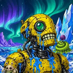 Oozlings #3069, Mutated Rusty Robot · Aurora Ice