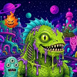 Oozlings #3077, Swamp Fish · Neon City