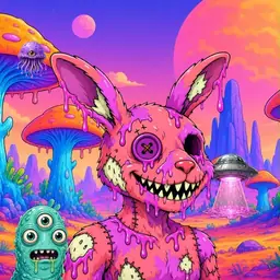 Oozlings #3082, Mutated Zombie Bunny · Mushroom Desert