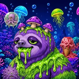 Oozlings #3093, Slime Sloth · Glow Reef