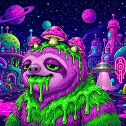 Oozlings #3095, Mutated Slime Sloth · Neon City