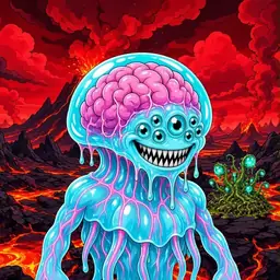 Oozlings #3098, Jellyfish Brain · Lava Fields