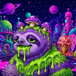 Oozlings #3175, Slime Sloth · Neon City