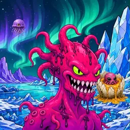 Oozlings #3181, Mutated Squid · Aurora Ice