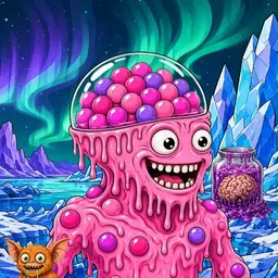 Oozlings #3186, Gumball Brain · Aurora Ice