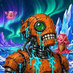 Oozlings #3232, Rusty Robot · Aurora Ice